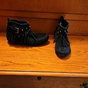 Black Fringe Booties